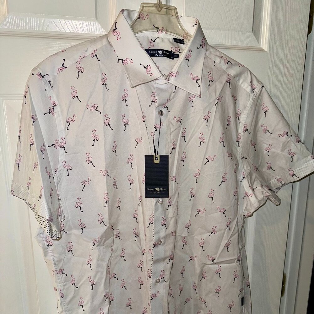 NWT Men's 2XL Stone Rose Button Down Flamingo Print Shirt